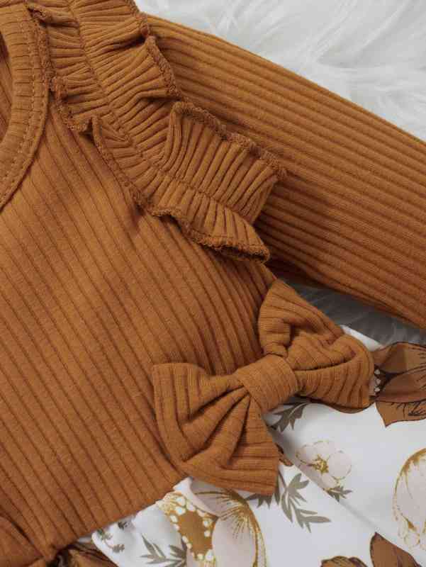 Baby Floral Print Ruffle Trim Bow Dress SHE