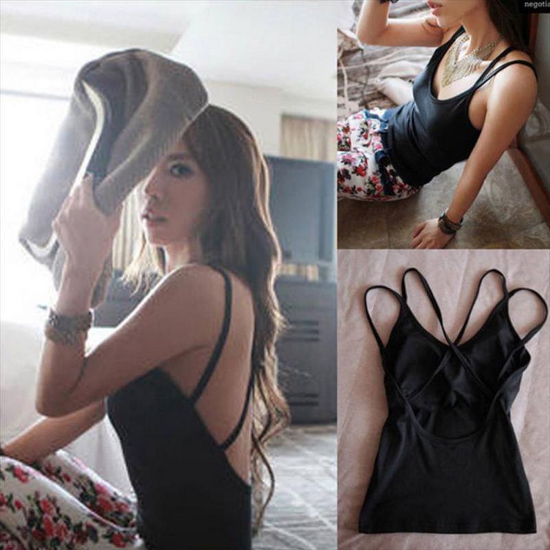 fashion backless women cami spaghetti strap shirt solid model padded bra wrap vest chest cropped, White
fashion backless women cami spaghetti strap shirt solid model padded bra wrap vest chest cropped, White