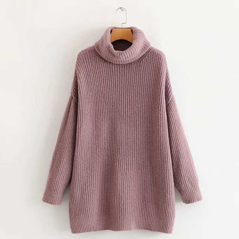 Women's Turtleneck Long Sleeve Solid Knitting Pullover Casual Sweater For Autumn Winter
