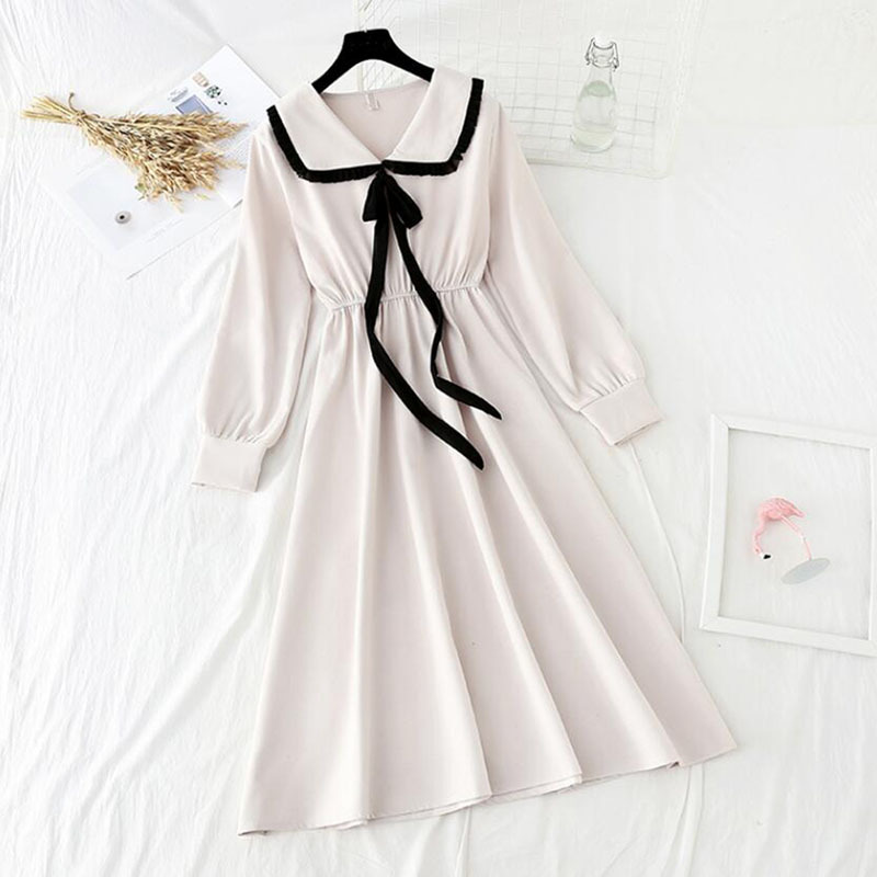 Spring Summer Casual Long Sleeve Corduroy Dress Fashion Doll collar Solid Slim Vintage Dress Elegant Party Vestidos 210521