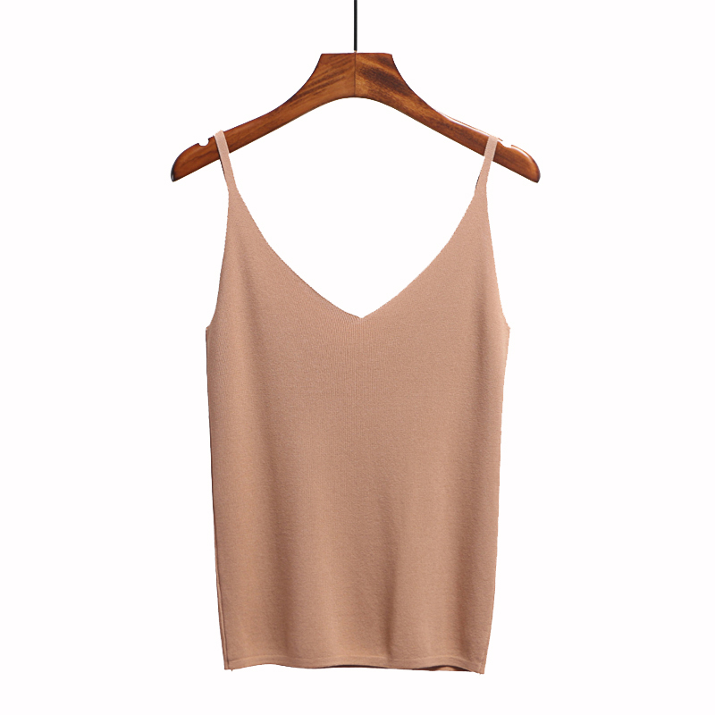 Summer Women Tank Tops Casual Shiny Ice Silk Knitted Camis Sleeveless Vest Sexy Deep V-Neck Party Solid Camisole Femme 210514