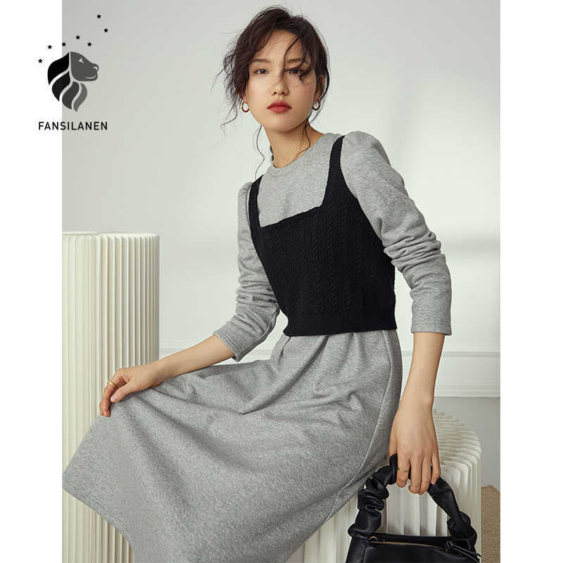 FANSILANEN Two piece set fleece long dress Women sleeve office elegant Autumn winter vitnage knitted t shirt 210607, Gray
FANSILANEN Two piece set fleece long dress Women sleeve office elegant Autumn winter vitnage knitted t shirt 210607, Gray