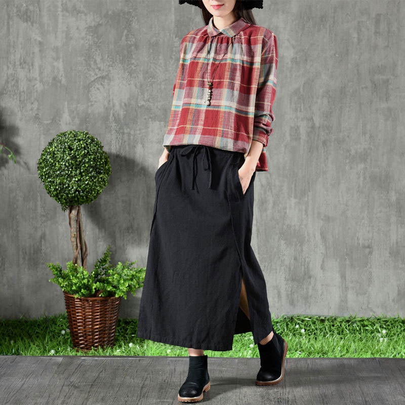 Autumn Fashion Women Shirt Plus Size Long Sleeve Peter Pan Collar Shirts Casual Plaid Blouses Vintage Cotton Ladies Tops D95 210512