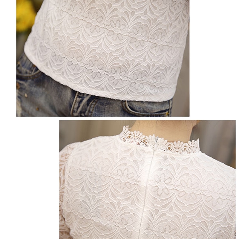 Women clothing Autumn Spring Fashion Women's Blouse Shirts Long Sleeve White Lace Shirt Hollow out blusas Tops 804H 210420