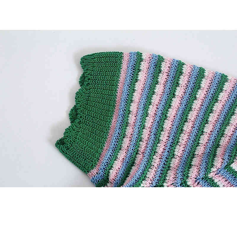 Lucyever Spring Summer Stripe Knitted T-shirt Women Fashion Slim Turndown Collar Woman Shirts Elegant Solid Chic Pullover 210521wtt