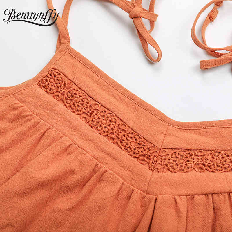 V-neck Lace Patchwork Tassel Cami Dress Women Summer Sleeveless Loose Casual Female Ruffle Hem Solid Mini 210510