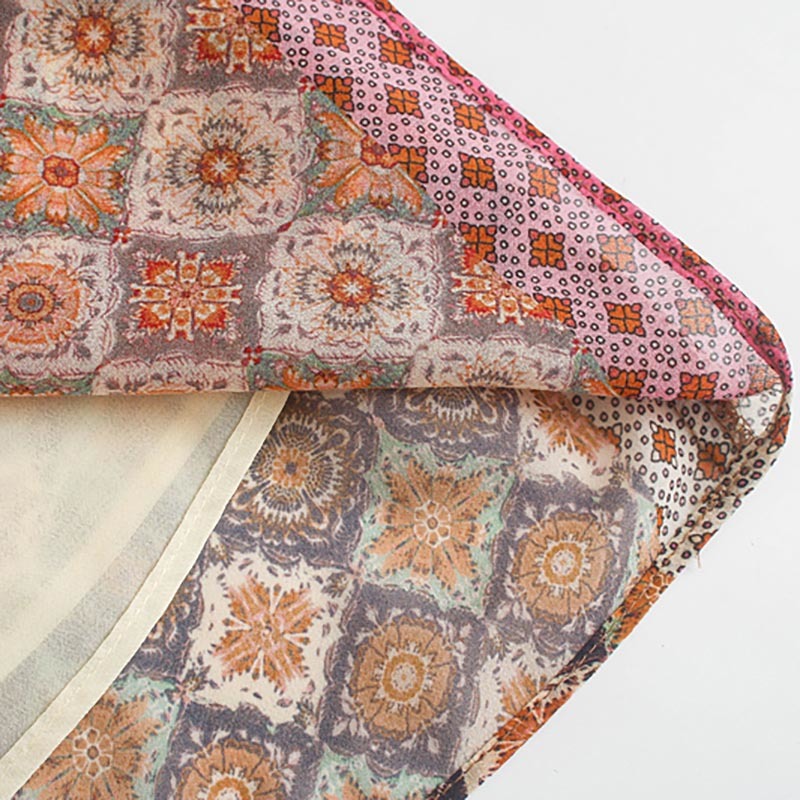 Boho V-Neck Ral Lantern Sleeve Pleated Chiffon Maxi Dress B3