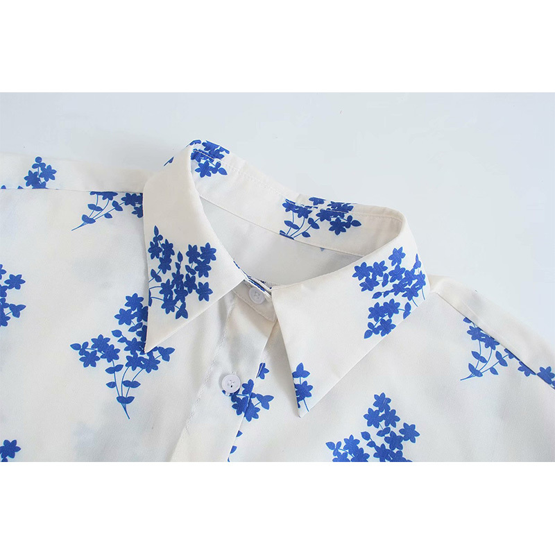 Summer Women Floral Printed Shirt Buttoned Long Sleeves Chic Lady Fashion Casual Clothes 210517