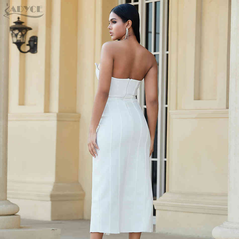 Summer White Bandage Dress Women Sexy Strapless Sleeveless Maxi Bodycon Club Celebrity Evening Party 210423