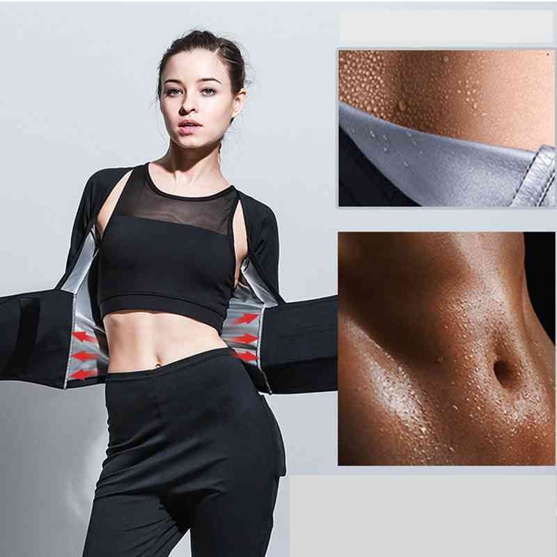 Women Running Female Sauna Suit Set Girl Burn Belly Fat Compression Sweat T Shirt Suit Slimming Body Shaper Pants 210402