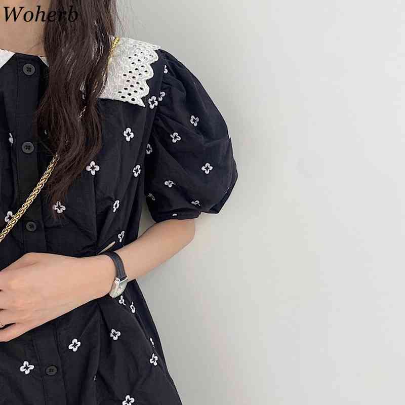 Women Vintage Dress Korean Chic Puff Sleeve Floral Embroidery Cute Dresses Ladies Elegant Party Robe Vestidos Mujer 210519