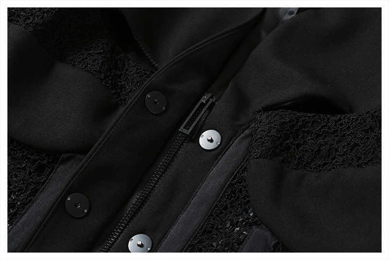 [EAM] Women Black Lace Irregular Short Blazer Lapel Long Sleeve Loose Fit Jacket Fashion Spring Autumn 1Y566 210930