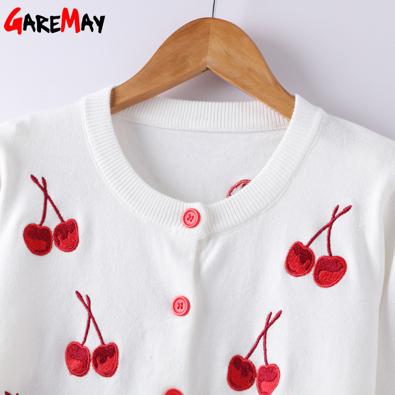 Women Cardigan Summer knitted Floral Long Sleeve Femme O-Neck Short Sweater s Female 210428