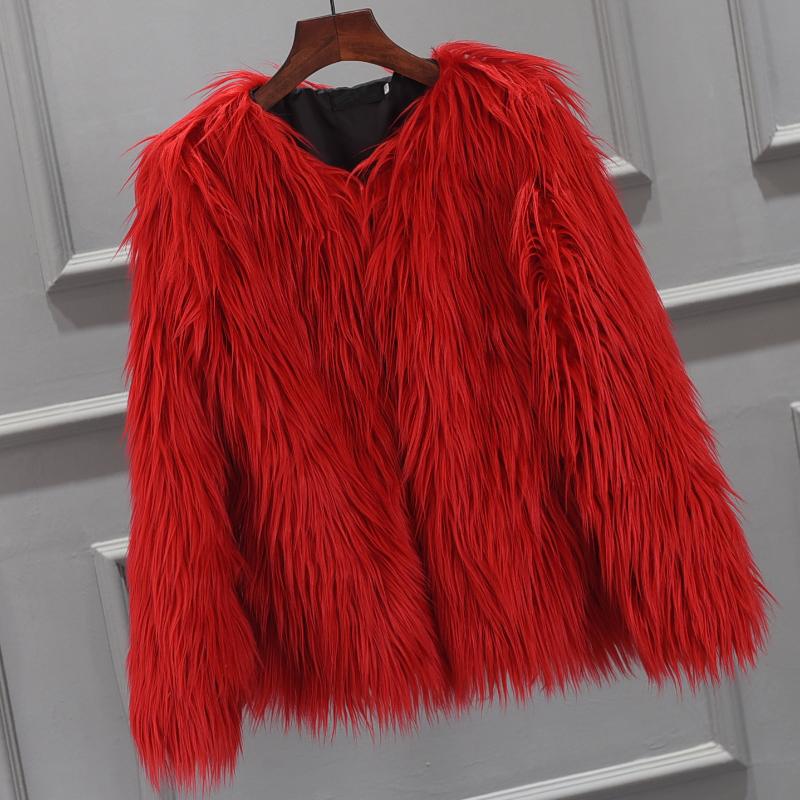 Autumn Winter Women Faux Fur Coat Fashion Warm Long-sleeved Slim Female Hairy Collarless Overcoat Plus Size 3XL Jacket Women's &
