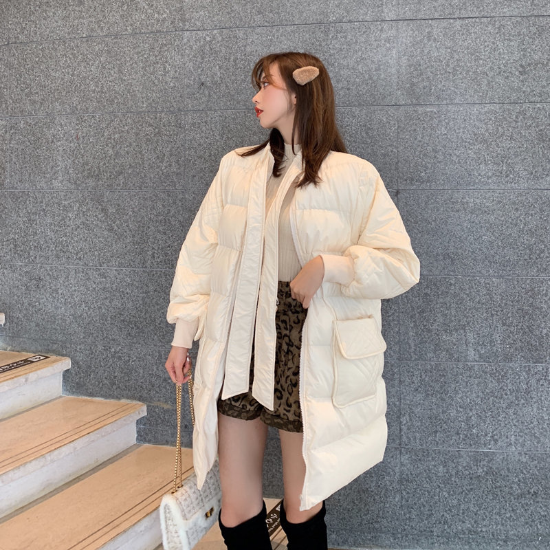 Stylish Casual Jacket Lace-Up Outwear Brief Girls All-Match Thick Warm Winter Loose Women Mid-Length Jackets 210421