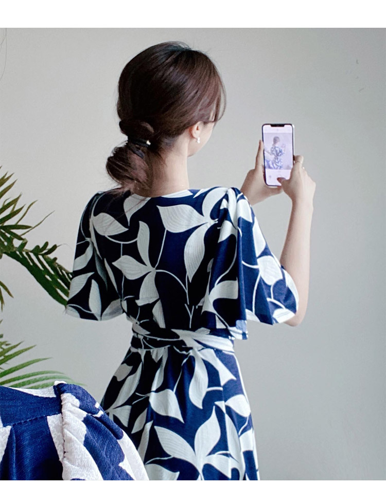Summer Women Elegant Wrap Party Dress Floral Print V-Neck Short Sleeve Casual Slim Holiday beach Midi Robe 210519