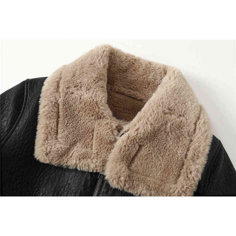 Fashion Faux Fur Coat Women Leather Jacket Autumn Winter Warm Plush Thick Outerwear Ladies Wool Fur Collar Zipper Basic Jackets 211130