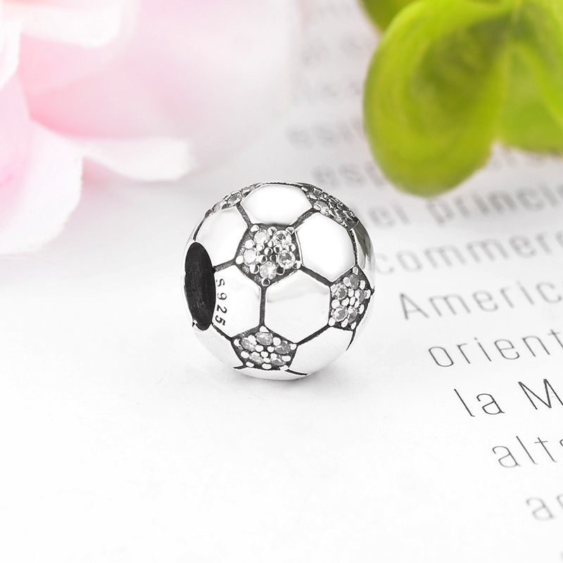 Summer Collection 925 Sterling Silver Sparkling Football Soccer Beads Fit Original Pandora Charms Bracelet Jewelry