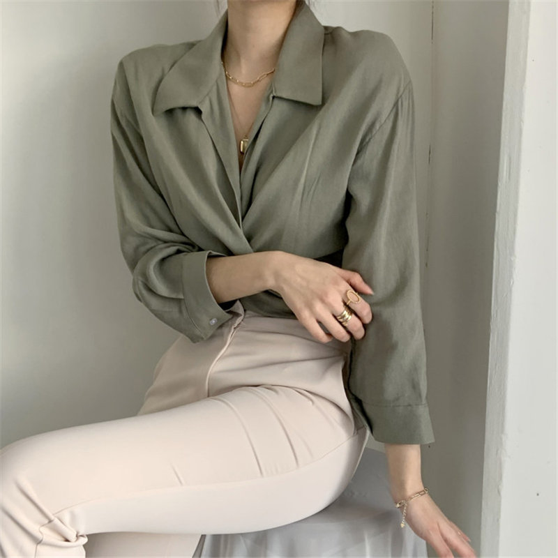 Korean Lady Arrival Solid All Match Stylish Women Shirts Streetwear High Quality Spring Tops Loose Lace-Up Clothe 210421