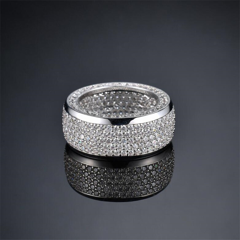 Hip Hop Luxury Male Jewelry 10KT White Gold Fill Pave 5 Rows White Sapphire CZ Diamond Gemstones Eternity Circle Statement Women Wedding Engagement Ba
