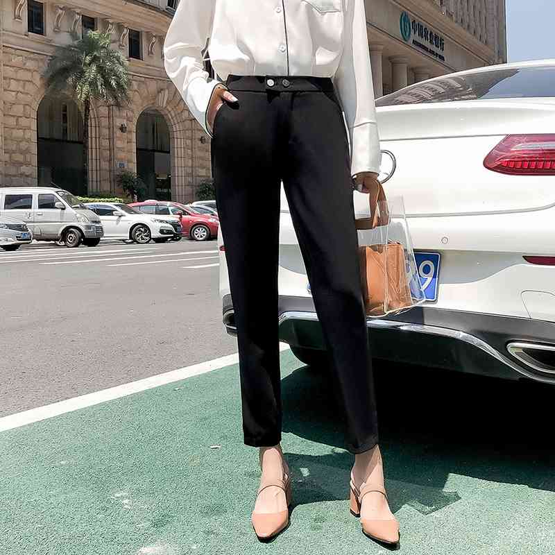 White black suit pants women high waist pockets office fashion spring autumn bottoms 210514