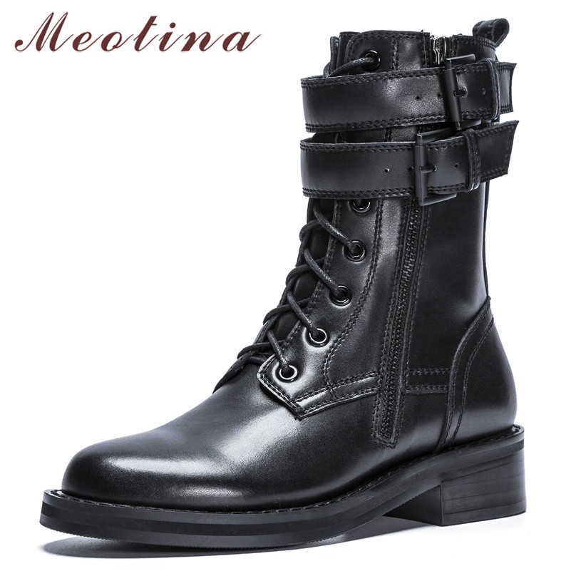 Meotina Autumn Motorcycle Boots Women Natural Genuine Leather Buckle Thick Heels Ankle Boots Zip Round Toe Shoes Lady Size 34-40 210608, Black
Meotina Autumn Motorcycle Boots Women Natural Genuine Leather Buckle Thick Heels Ankle Boots Zip Round Toe Shoes Lady Size 34-40 210608, Black