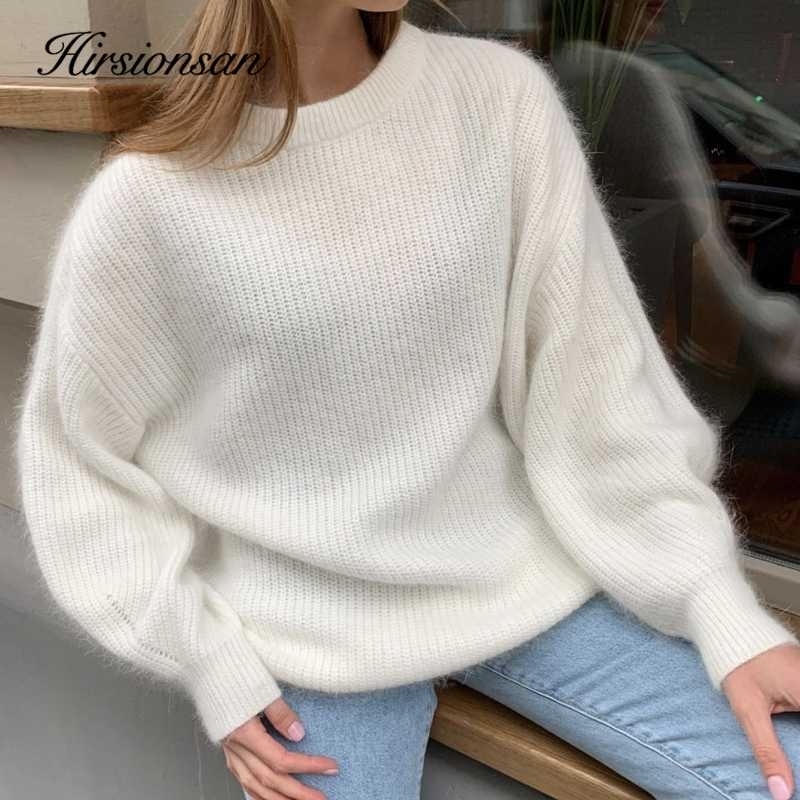 Hirsionsan Soft Loose Knitted Cashmere Sweater Winter Loose Solid Female Pullovers Warm Basic Knitwear Jumper 211123