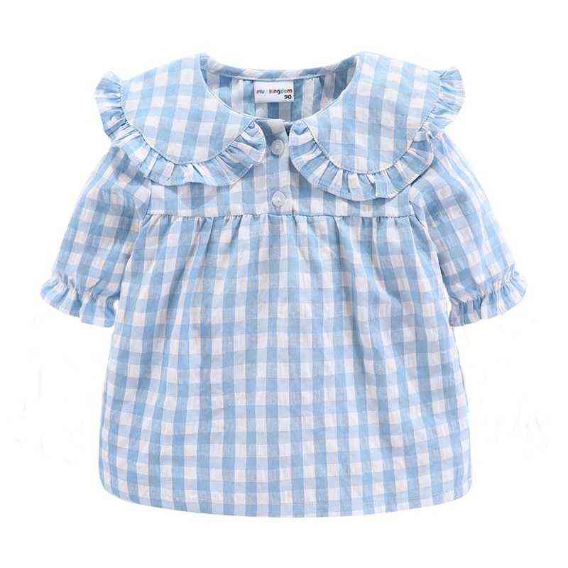 Mudkingdom Summer Pajamas for Girls Plaid PJS Cute Jammies Set Big Girl Peter Pan Collar Toddler Homewear Kids Sleepwear 211130