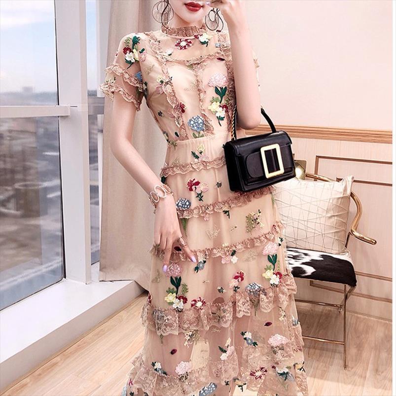 arrival round collar womens dress flower embroidery short sleeve long gauze lace party formal, Black;gray
arrival round collar womens dress flower embroidery short sleeve long gauze lace party formal, Black;gray
