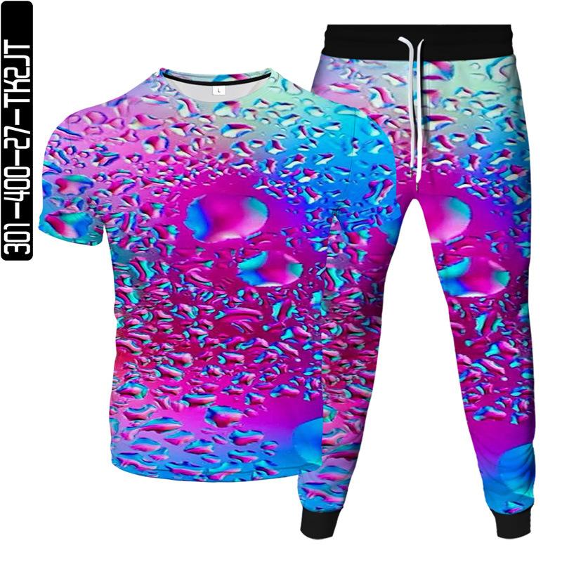 Men's Tracksuits Suit 2021 Printed Water Drop T-shirt Men And Women Casual 3D Fashion Short-sleeved Trousers Two-piece
