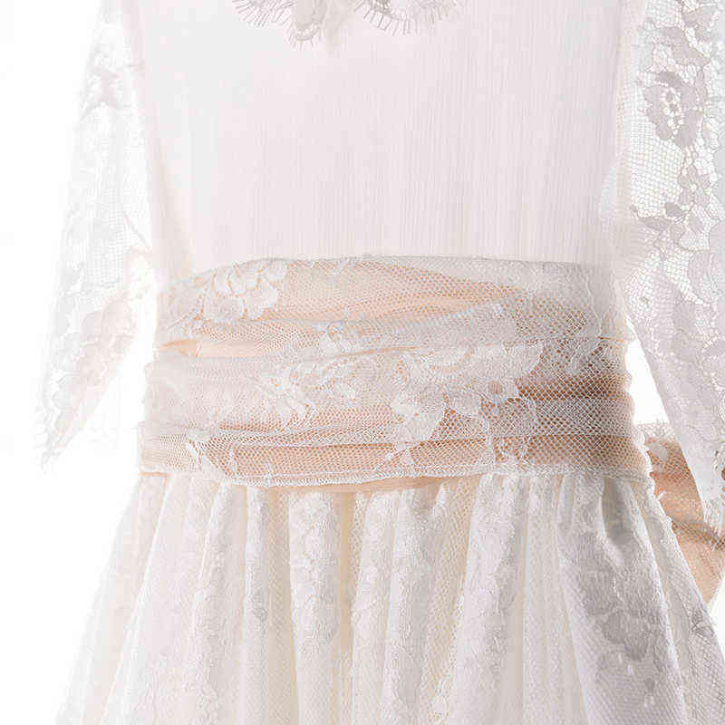 Long White Dresses for Kids Girls Princess Elegant Wedding Guest Children Bridesmaid Lace Dress Party Evening Gown 3 12 14 Years G1218