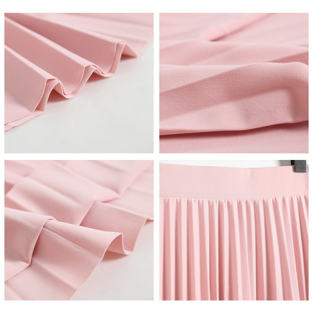 Spring Autumn Fashion Women's High Waist Pleated Solid Color Half Length Elastic Skirt Promotions Lady Black Pink 210428