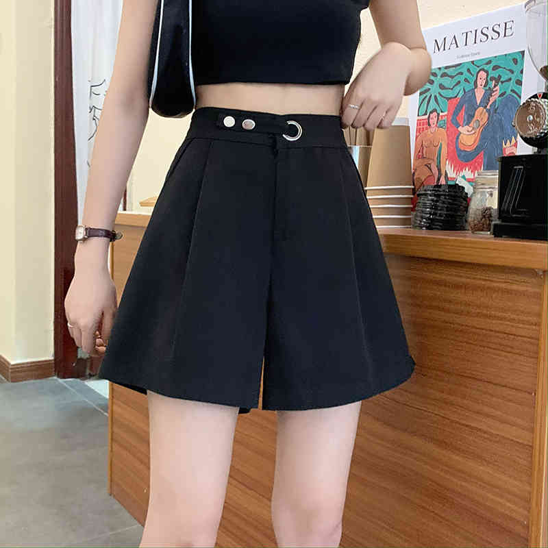 Korean Casual Chic Streetwear Solid Fashion High Waist Loose Wide Leg Femme Sexy Women All-Match Shorts 210421