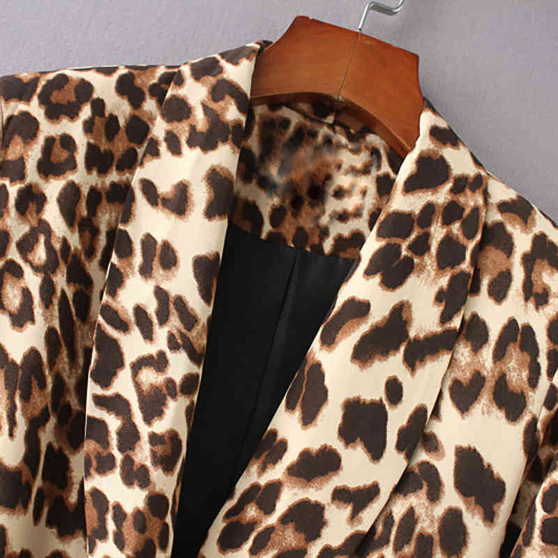 Fashion Leopard Print Suit Blazer Women Bow Sashes Long Sleeve Office Lady Coat Female Outwear Slim Fit Animal Jacket 210515