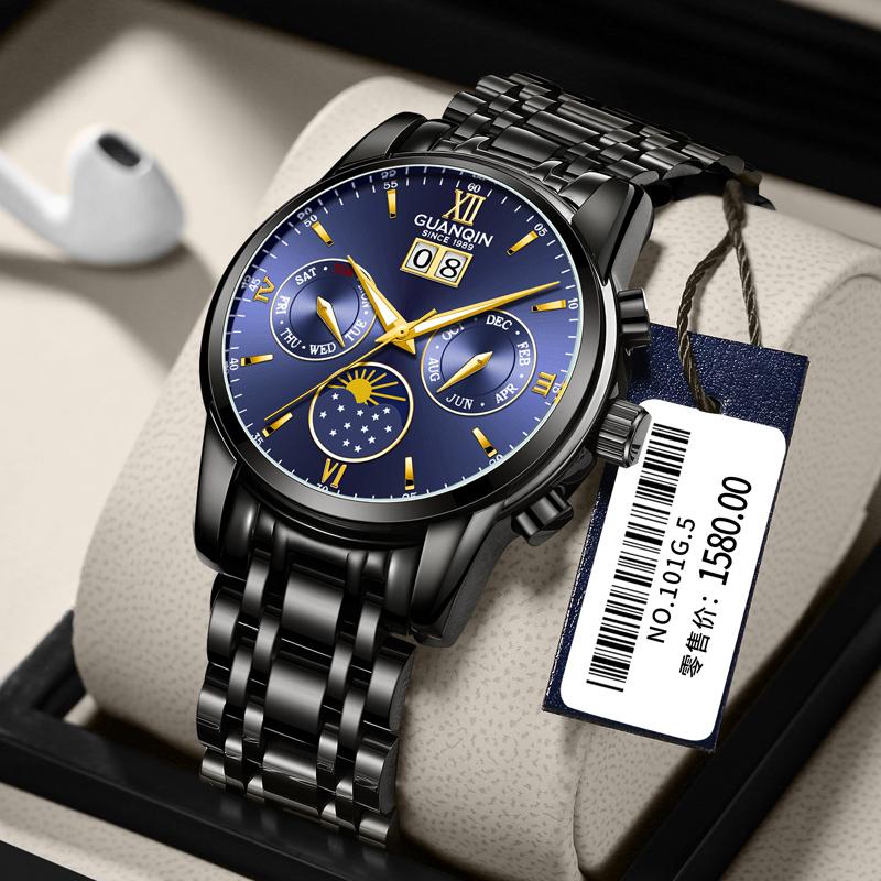 Wristwatches GUANQIN Sapphire Mechanical Watch Men Moon Phase Luminous Hands Leather Strap Automatic Male Clock Dropship, Gd-bl black leather
Wristwatches GUANQIN Sapphire Mechanical Watch Men Moon Phase Luminous Hands Leather Strap Automatic Male Clock Dropship, Gd-bl black leather