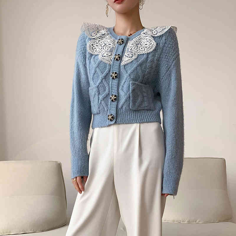 Casual Patchwork Lace Sweater For Women V Neck Long Sleeve Korean Sweaters Female Fashion Clothing Spring 210524