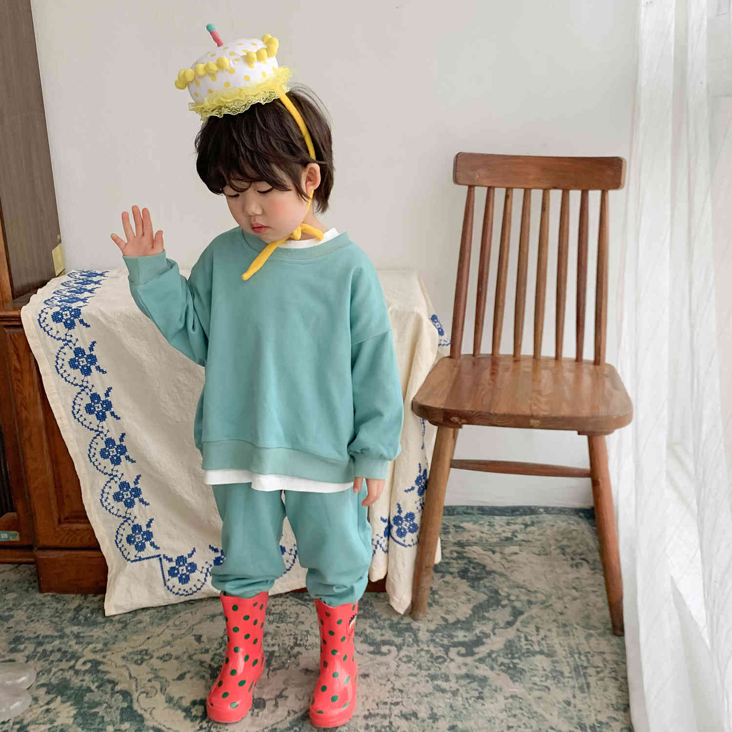 Spring Autumn 2-6 years kids cotton casual sweat suit Boys and girls loose long sleeve sweatshirt pants 2pcs sets tracksuit 210508