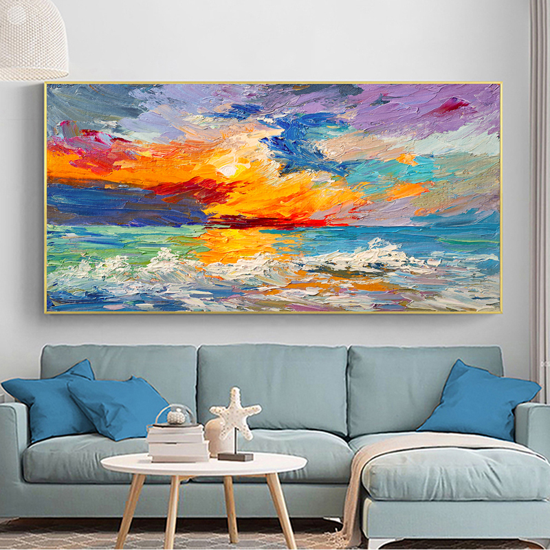 Colorful Abstract Art Clouds Sea Painting Wall Pictures For Living Room Posters And Prints Oil Painting On Canvas