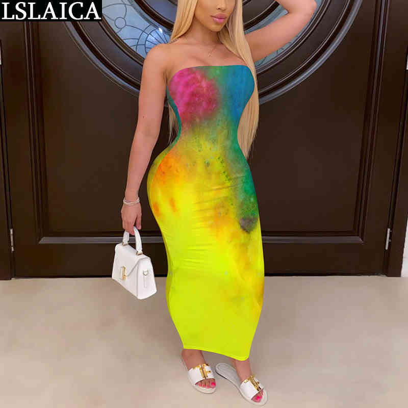 Dresses for Women Party Off Shoulder High Waist Fashion Sexy Tie Dye Summer Elegance Maxi Female 210515