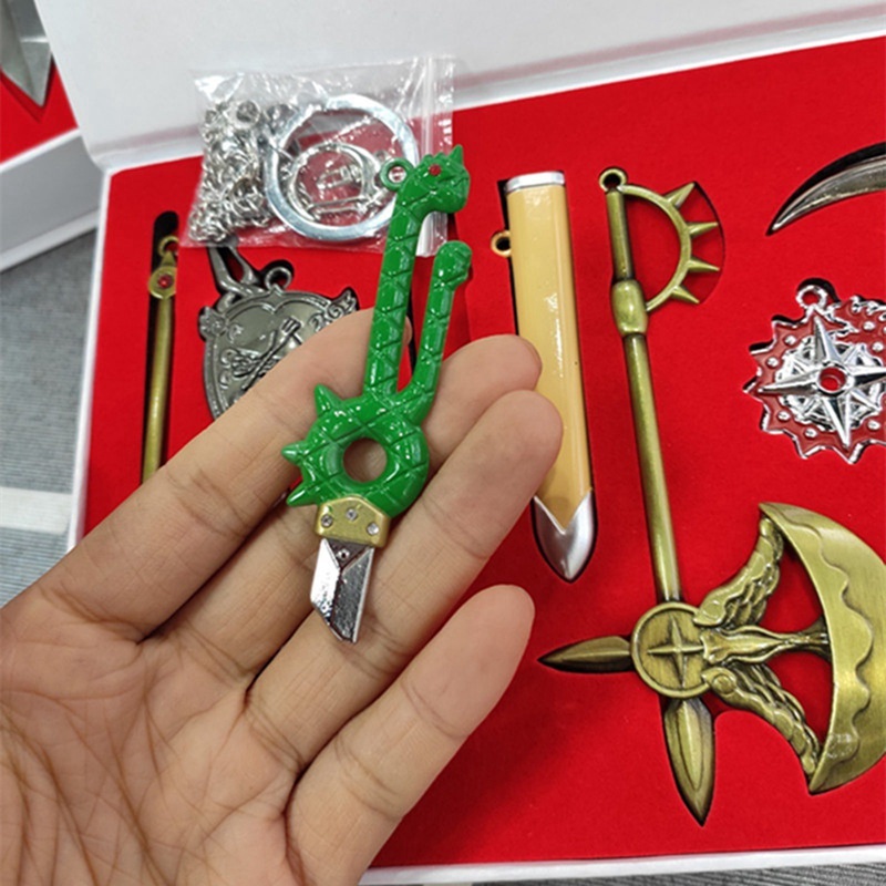 6Pcs/lot Japan Nanatsu no Taizai Dragon's Sin of Wrath Sword Keychains Anime The Seven Deadly Sins Escanor Axe Keyring Holder 210409