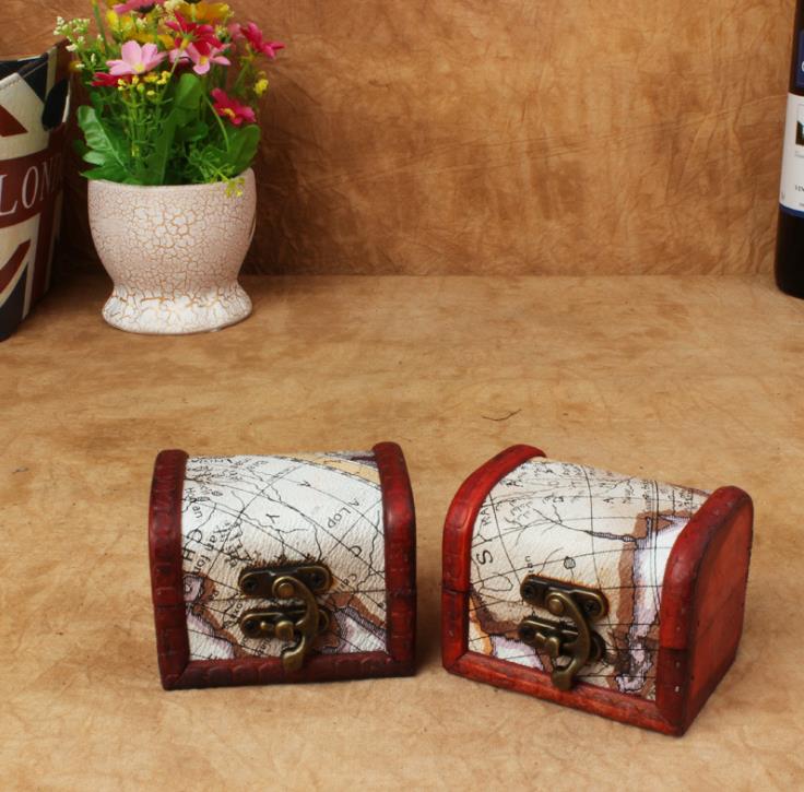 Vintage Jewelry Box Mini Wood World Map Pattern Metal Container Organizer Storage Case Handmade Wooden Small Boxes SN5403