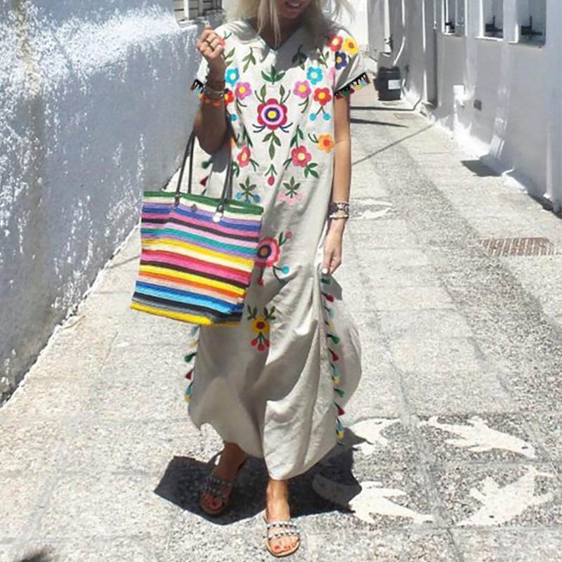 Women Dress Plus Size Sexy Flowers Bohemian es For Tassel Patchwork Long Woman Spring Summer 210513