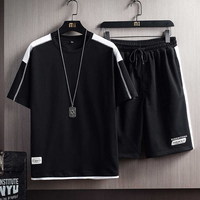 Tracksuit Men Summer Two Piece Set Men Short Sleeve T Shirt Top+Shorts Suit Men's Sportswear Shorts Set Men Outwear 5XL 210603