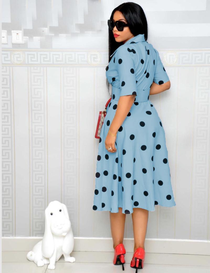 Women's Dress Suit Collar Wave Point Middle Sleeve Stitching Large Swing Wide Belt Two Piece