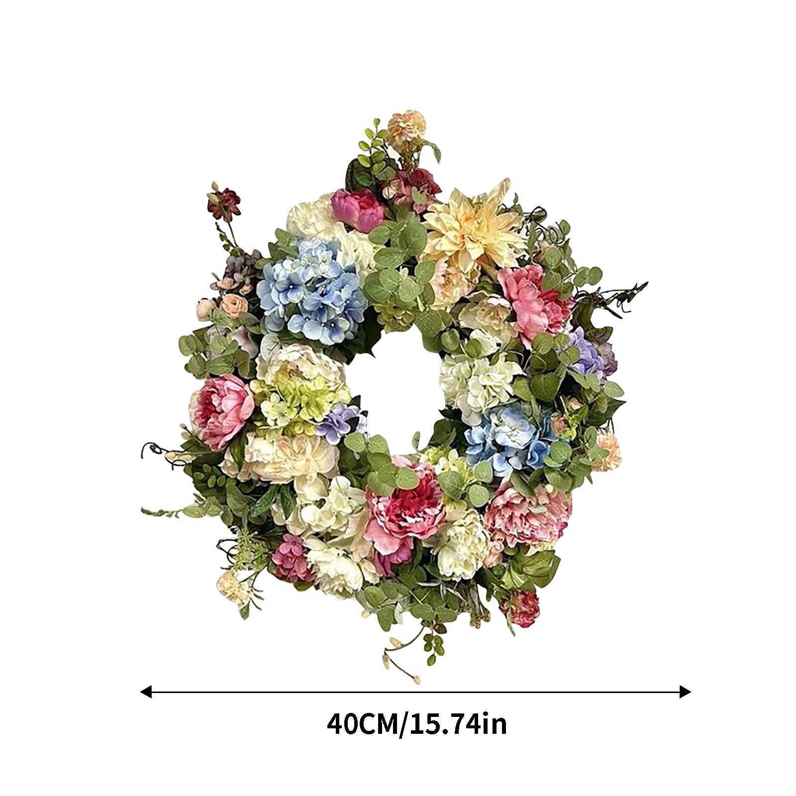15 Inch Artificial Garlands Front Door Wreaths Artificial Rainbow Hydrangea Hanging Wreath For Home Indoor Outdoor Window Wall Q083050844