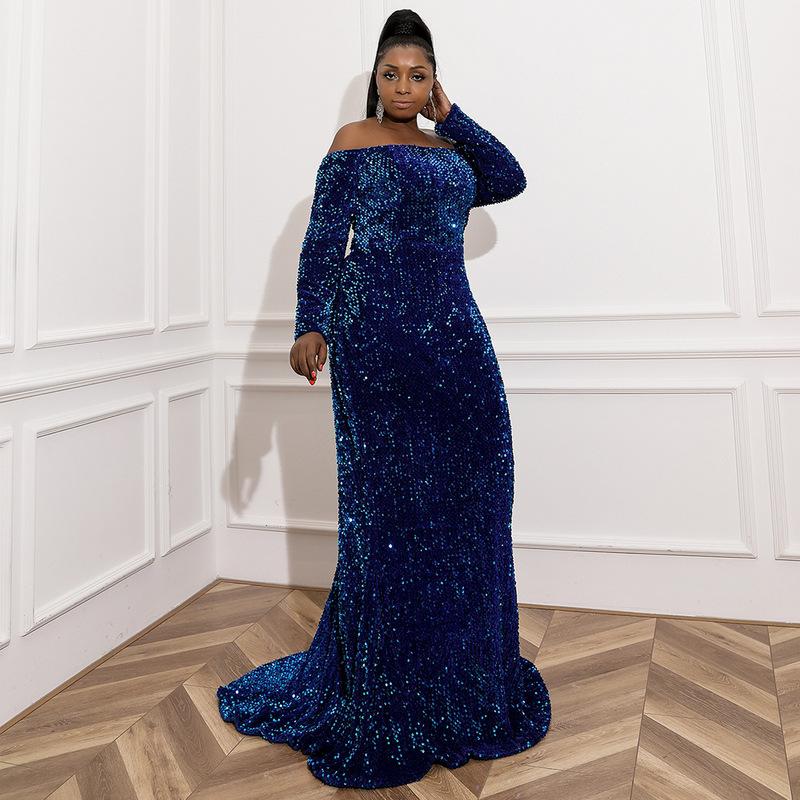 Plus Size Evening Dresses Sequins Long Sleeves Women Formal Stunning Floor Length Prom Dress Robe De Mariée Custom Made