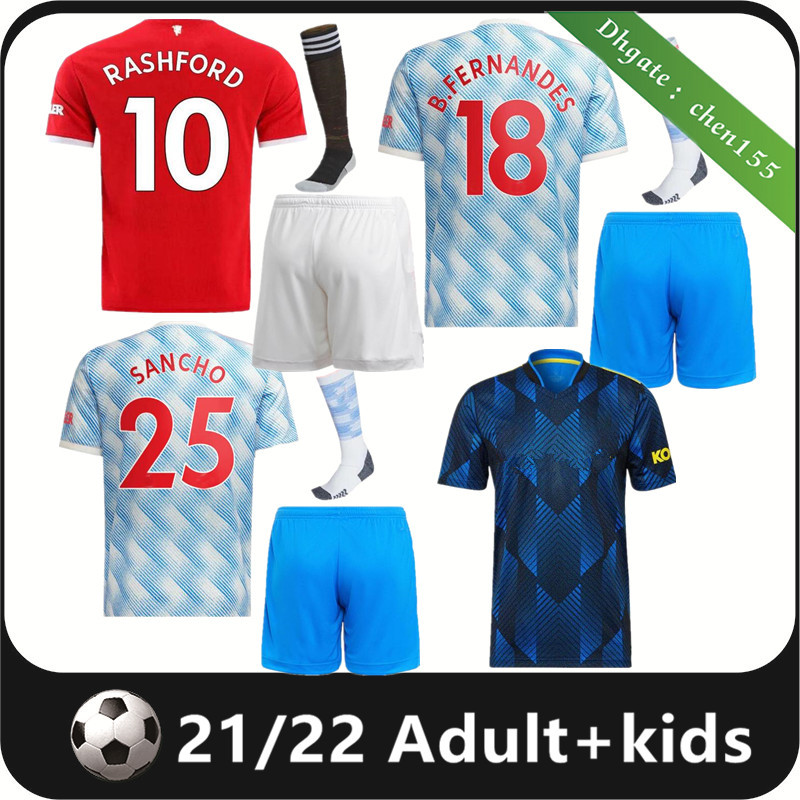 21 22 B. FERNANDES SANCHO soccer jerseys LINGARD CAVANI SHAW UTD Camiseta futbol VAN DE BEEK RASHFORD MANCHeSTer FRED Men kids kits football shirt, 21/22 3rd
