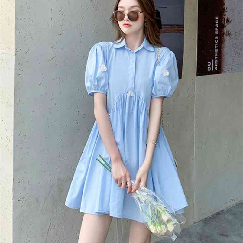 Summer Womens Turn-Down Collar Puff Sleeve Solid Color Ruched Shirts Dress Retro Casual Elegant Mini 210519, Photo color
Summer Womens Turn-Down Collar Puff Sleeve Solid Color Ruched Shirts Dress Retro Casual Elegant Mini 210519, Photo color