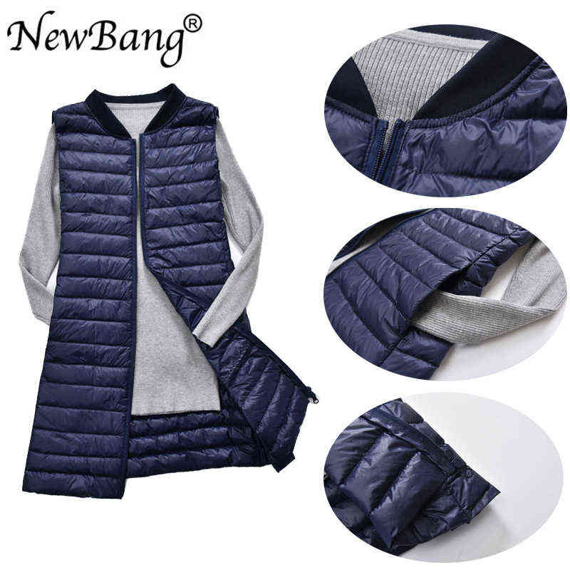Bang Baseball Collar Women's Long Vest Ultra Light Down Vests Female Coat Slim Sleeveless Plus XXXL 211220