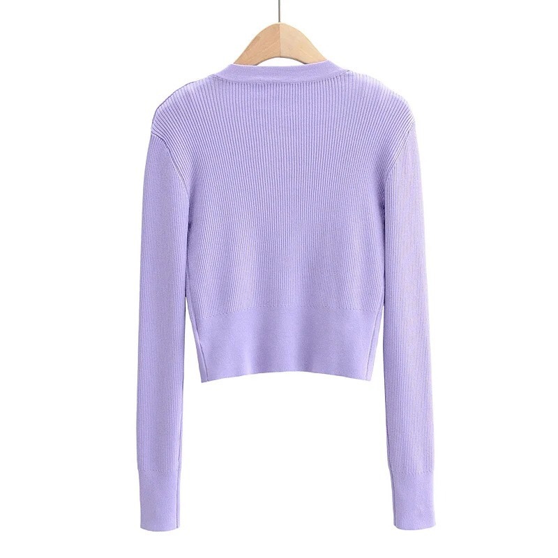 2 piece Set Autumn Winter Romantic Purple Knitted Cardigan Cropped Tank Top Single-breasted Button Short Sweater Slim fit Jumper 210429